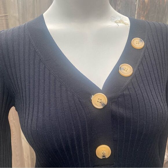 WHISTLES Button Detail Ribbed Sweater in black size - Picture 7 of 11